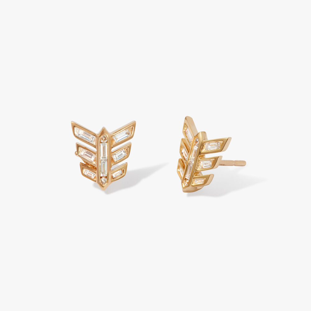 Deco 18ct Yellow Gold Diamond Feather Stud Earrings | Annoushka jewelley
